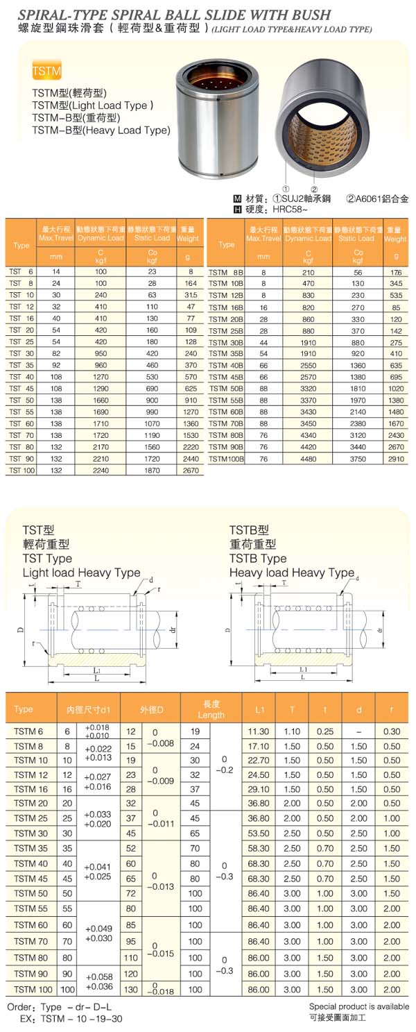 Spiral-Type-Spiral-Ball-Slide-With-Bush(Light-Load-Type&Heavy-Load-Type)